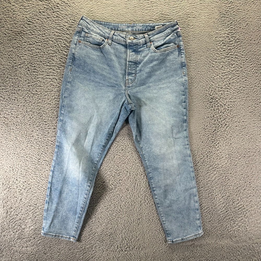 Old Navy OG Jeans Womens 14 Blue Cotton Denim Straight Leg Faded Crop Stretch
